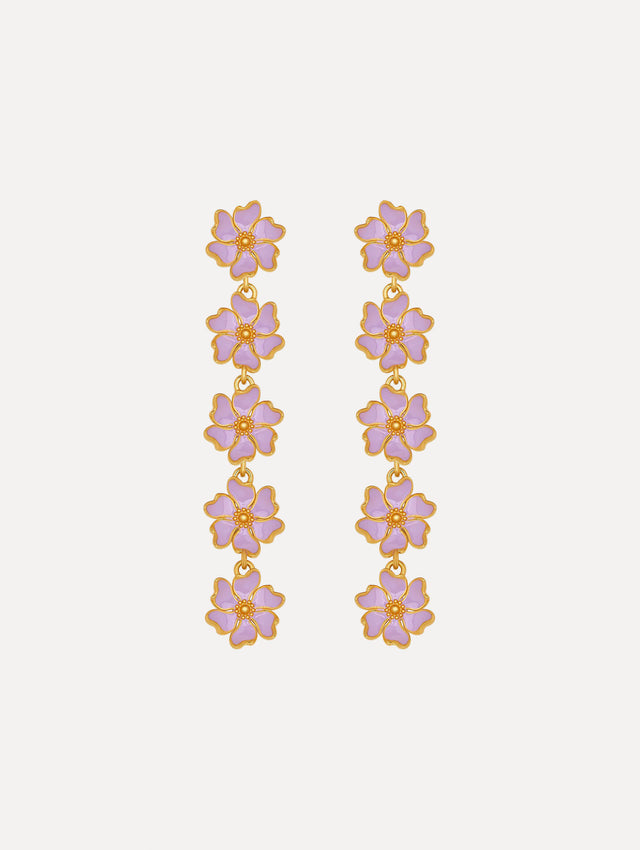 Lavender Enamel Cherry Blossom Drop Earrings Front view