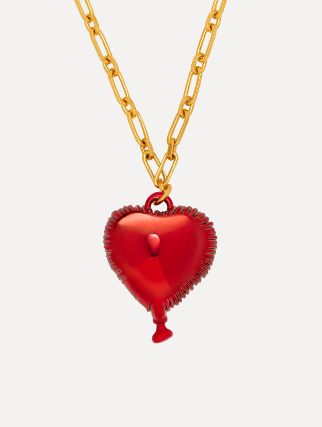 Heart Balloon Pendant Gold Chain-Link Necklace. Front View