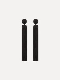 The Silk Rope Tassel Clip-On Earrings in Black. Front View.