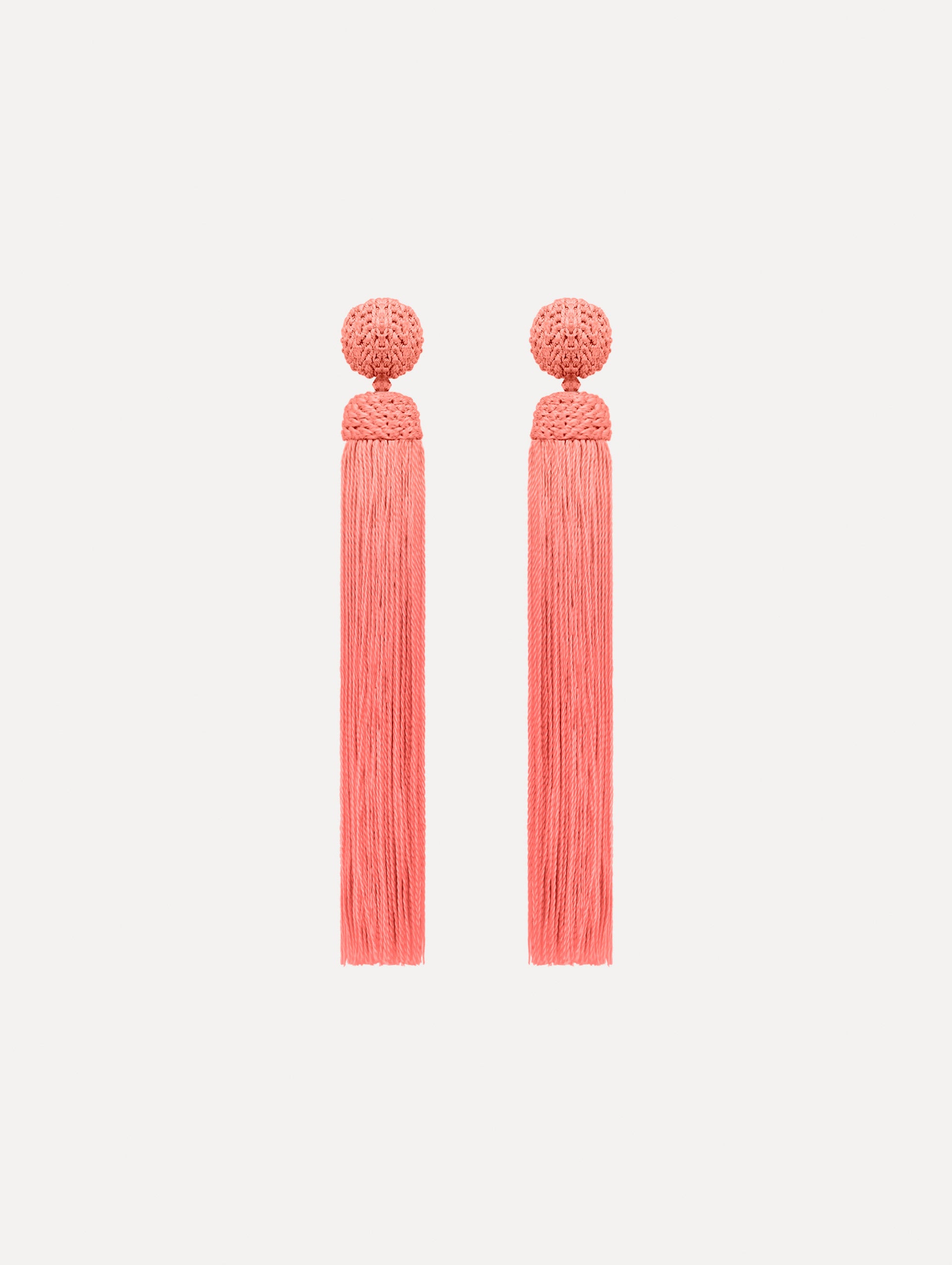 The Silk Rope Tassel Clip-On Earrings Guava. Front View.