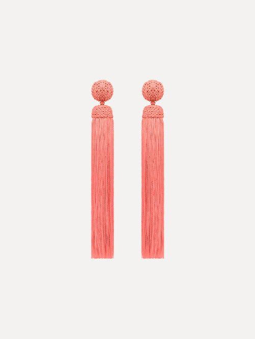 The Silk Rope Tassel Clip-On Earrings Guava. Front View.