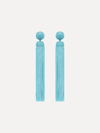 The Silk Rope Tassel Clip-On Earrings in Saltwater Blue. Front View.