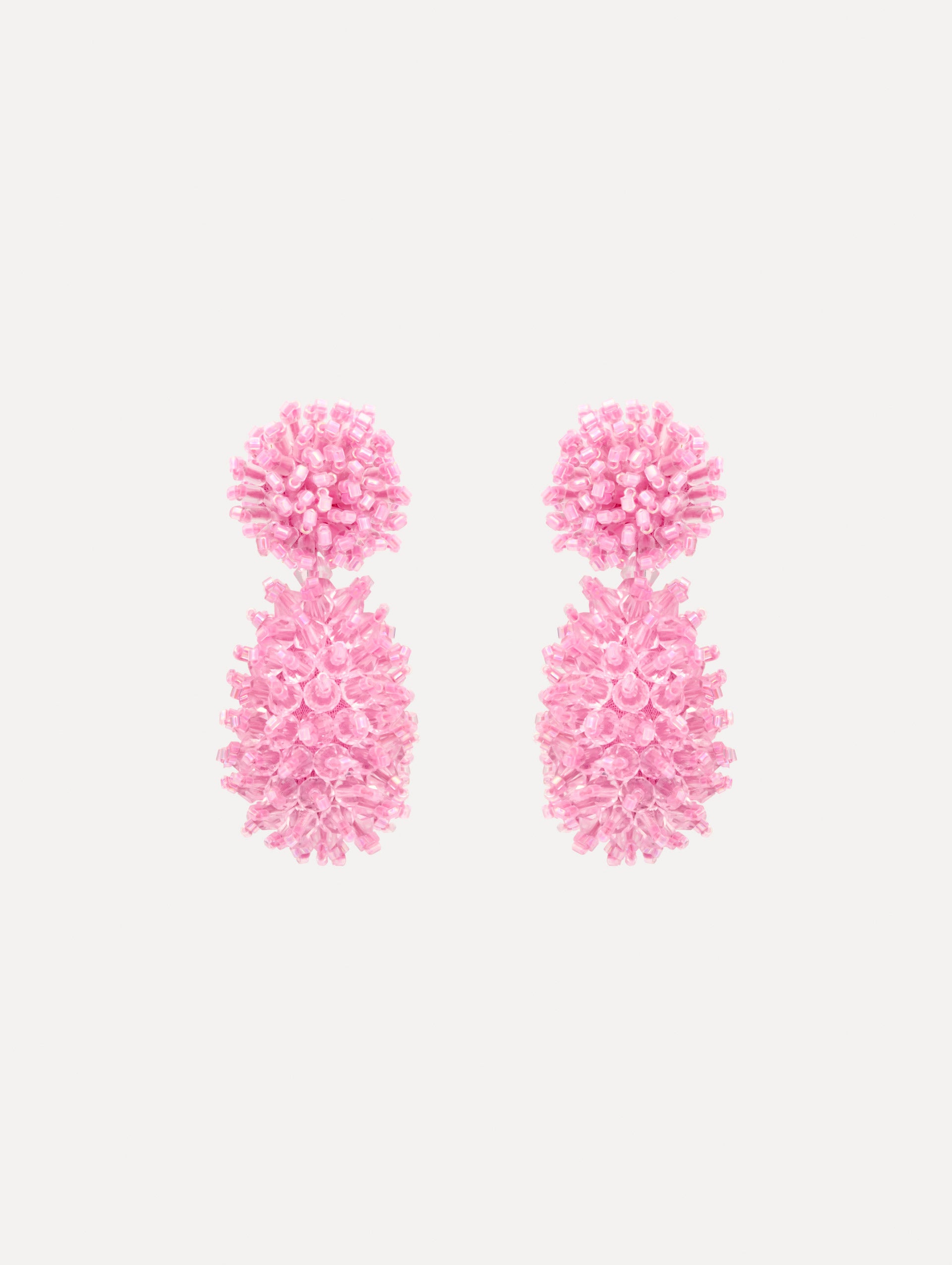 The Beaded Cluster Drop Earrings in Rose. Front View.