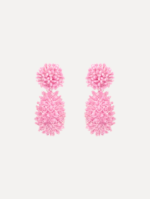 The Beaded Cluster Drop Earrings in Rose. Front View.