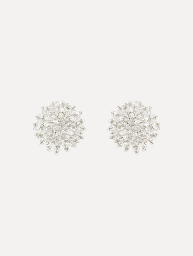 The Beaded Cluster Earrings in Crystal. Front View.