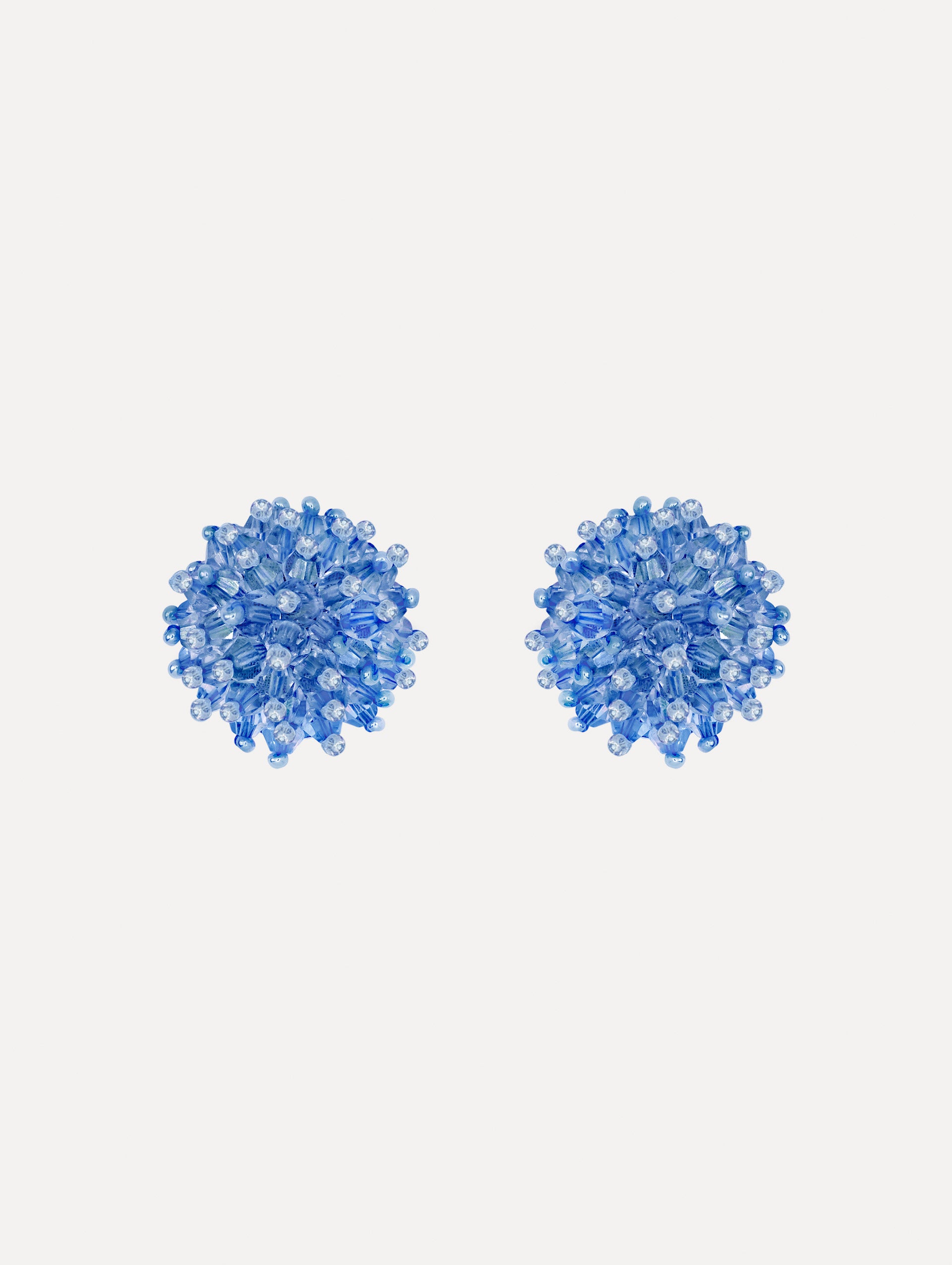 The Beaded Cluster Earrings in Sapphire Blue. Front View.
