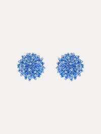 The Beaded Cluster Earrings in Sapphire Blue. Front View.