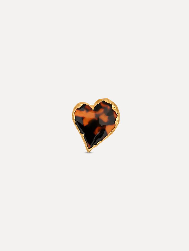 The Tortoise Stone Heart Ring in Gold and Tortoise. Front View.