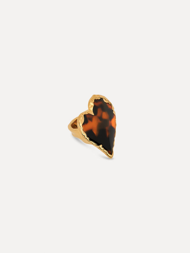 The Tortoise Stone Heart Ring in Gold and Tortoise. Side View.