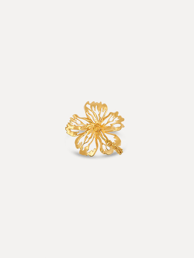 The Openwork Hibiscus Ring in Gold. Front View.
