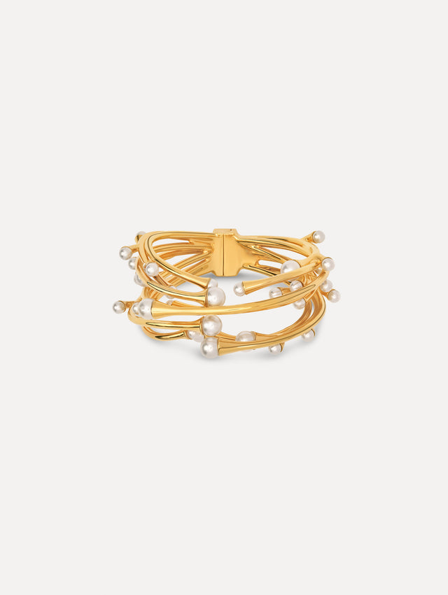 The Pearl Nest Cuff Bracelet in Gold. Front View.