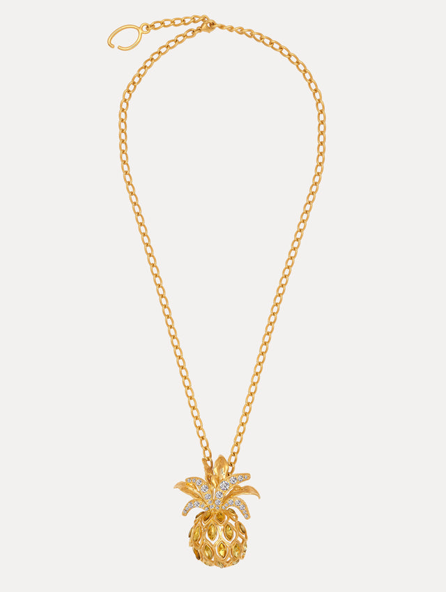 Golden Pineapple Pendant Necklace with Gold Chain