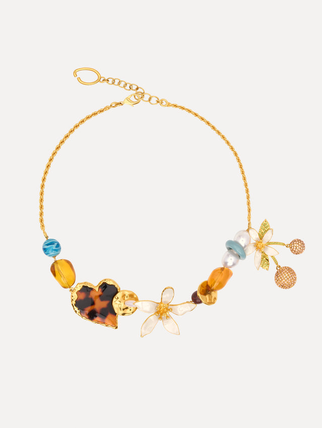 The Orange Blossom Charm Necklace. Front View.