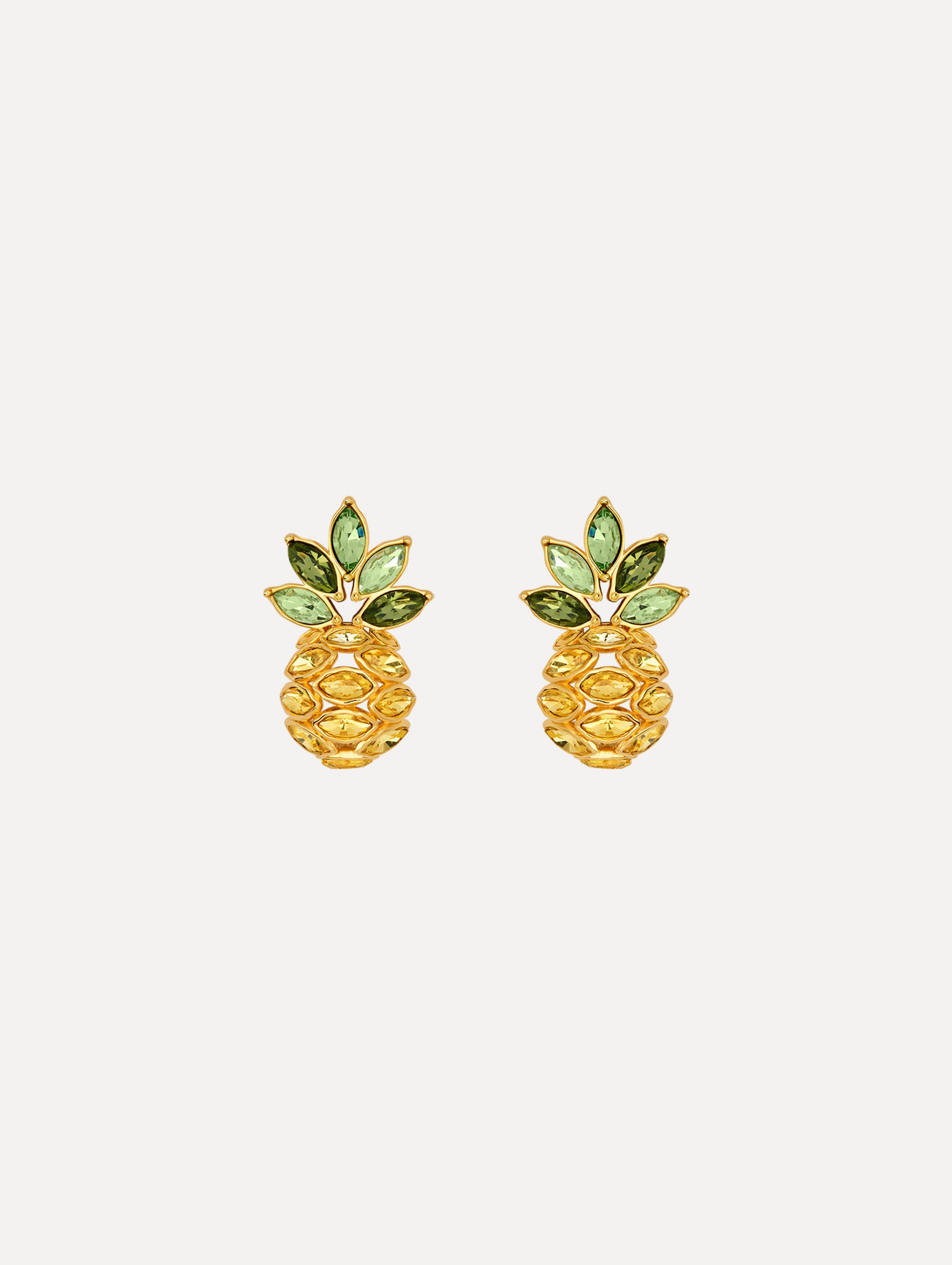 The Pineapple Crystal Leaf Clip-On Earrings in Citrine. Front View.