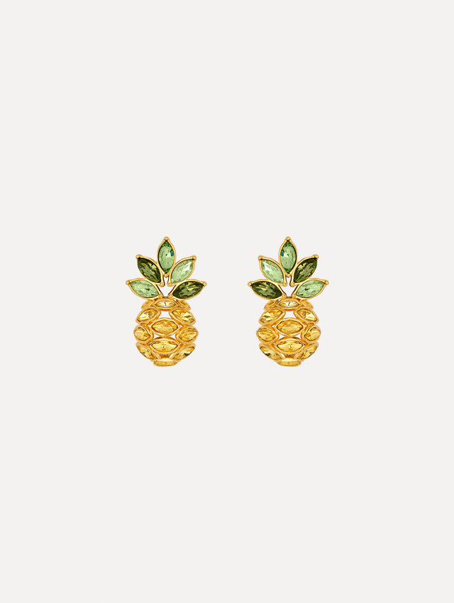 The Pineapple Crystal Leaf Clip-On Earrings in Citrine. Front View.