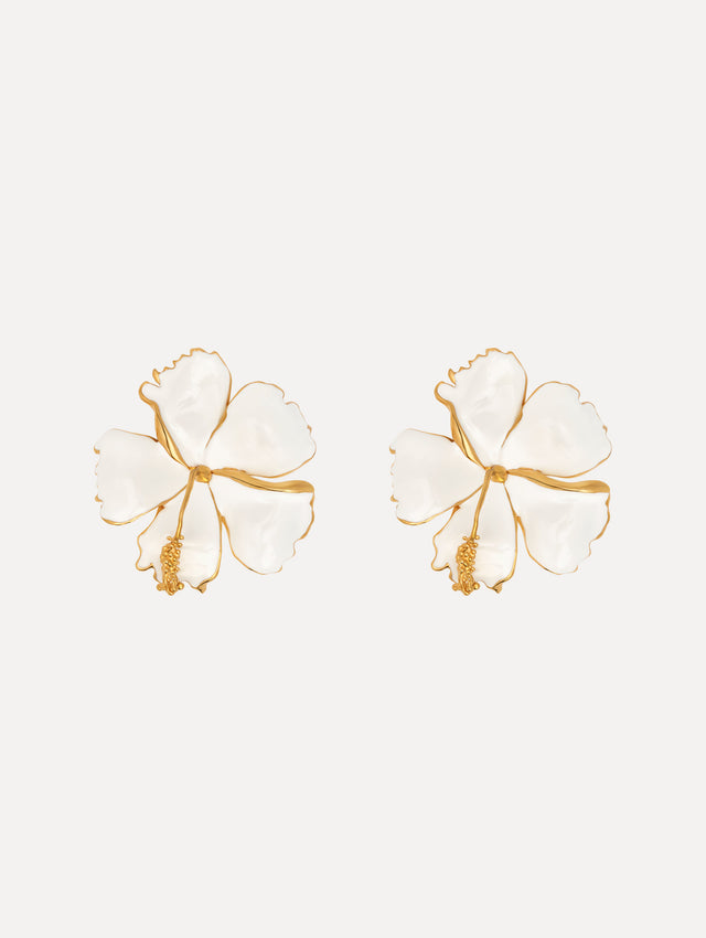 Enamel Hibiscus Clip-On Earrings
