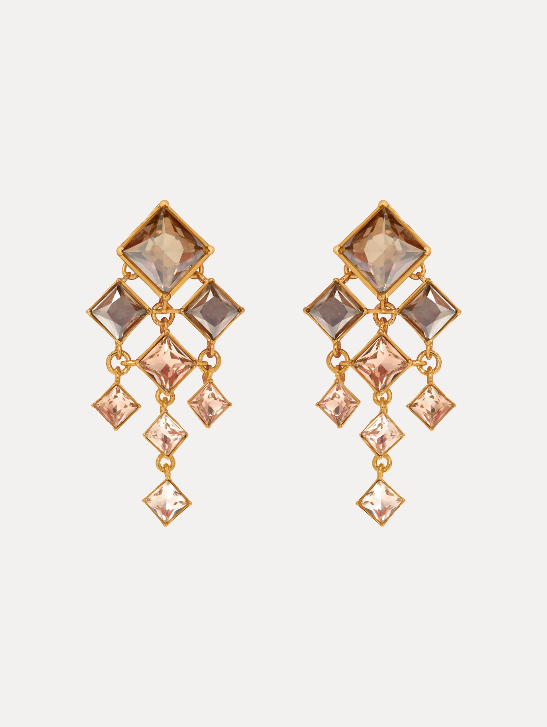 Square-Cut Chandelier Clip-On Earrings. Front View.