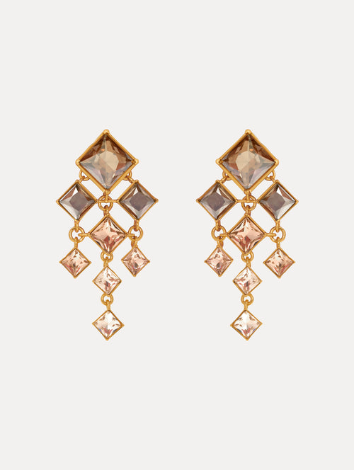 Square-Cut Chandelier Clip-On Earrings. Front View.
