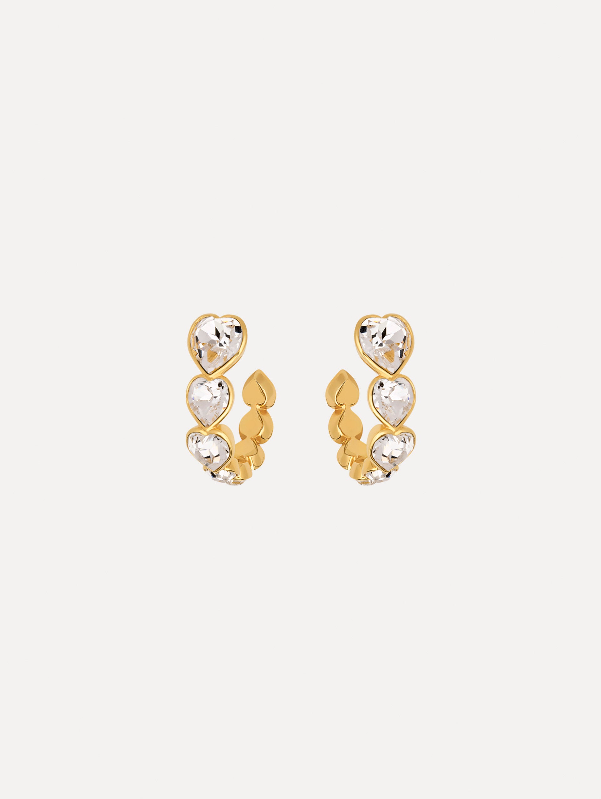 The Crystal Heart Hoop Earrings. Front View.