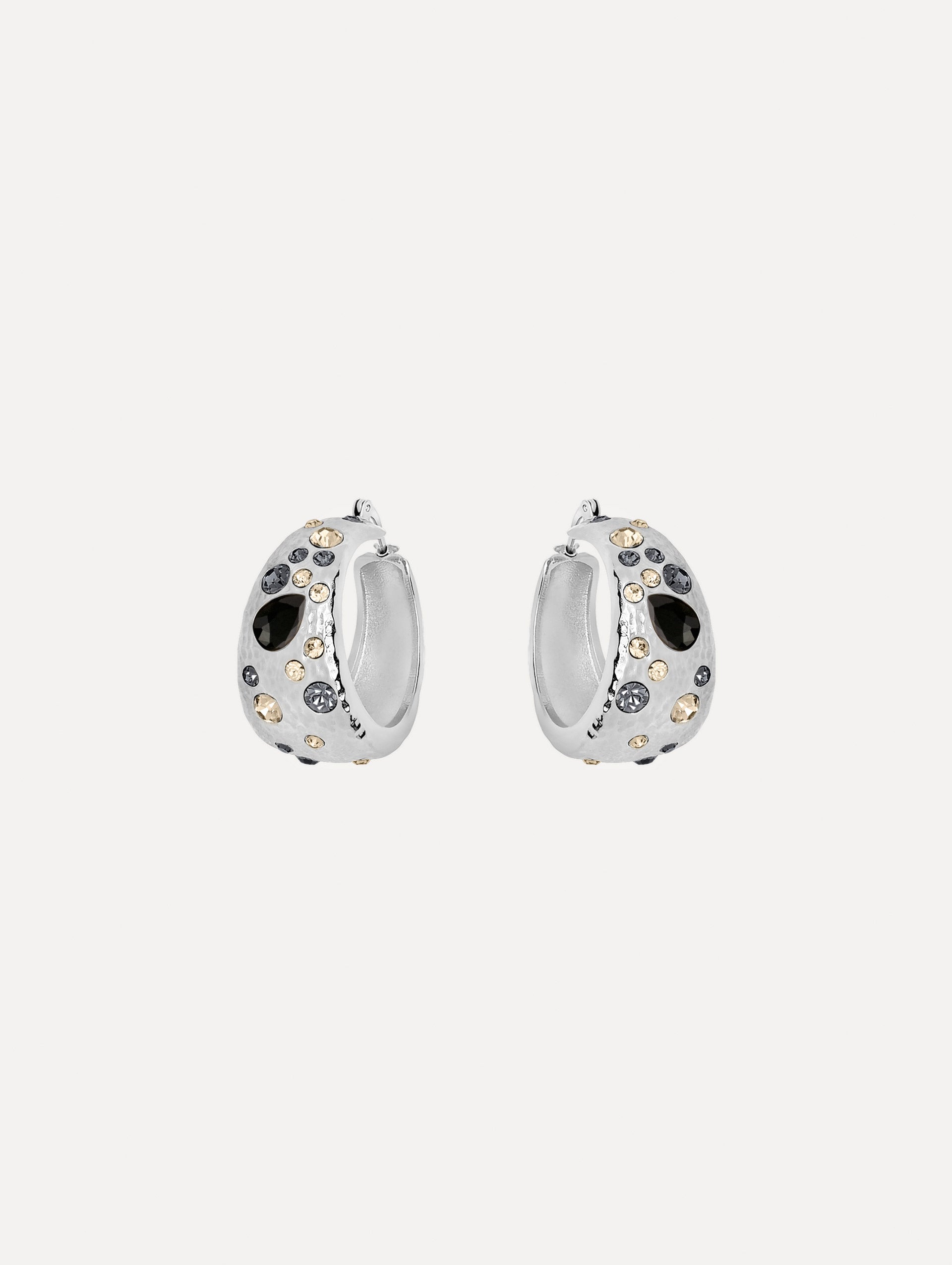 The Mixed Crystal Hoop Earrings. Front View.
