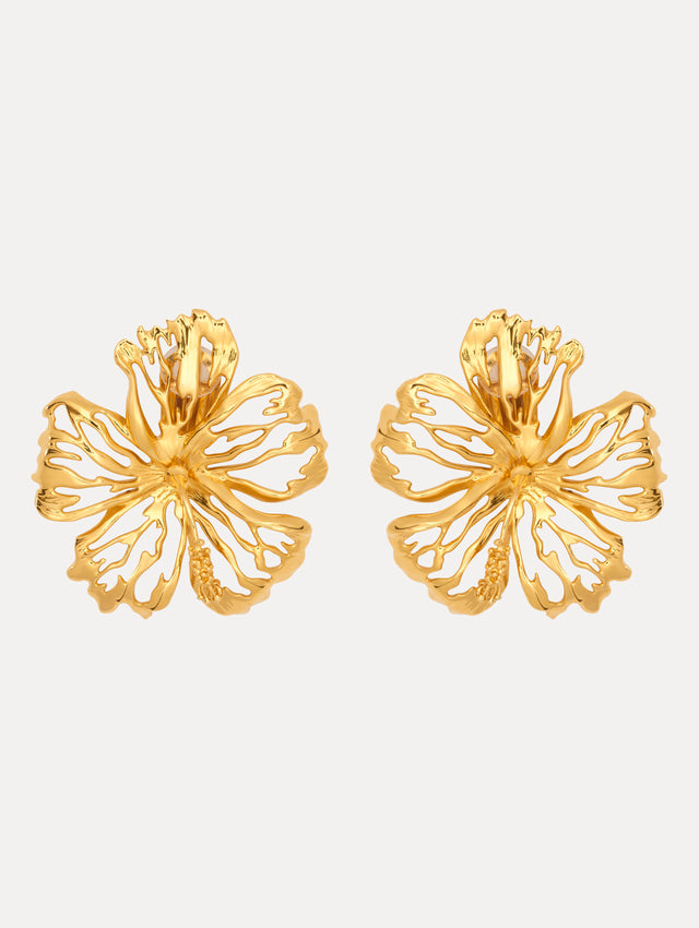 Gold Cut Out Hibiscus Earrings