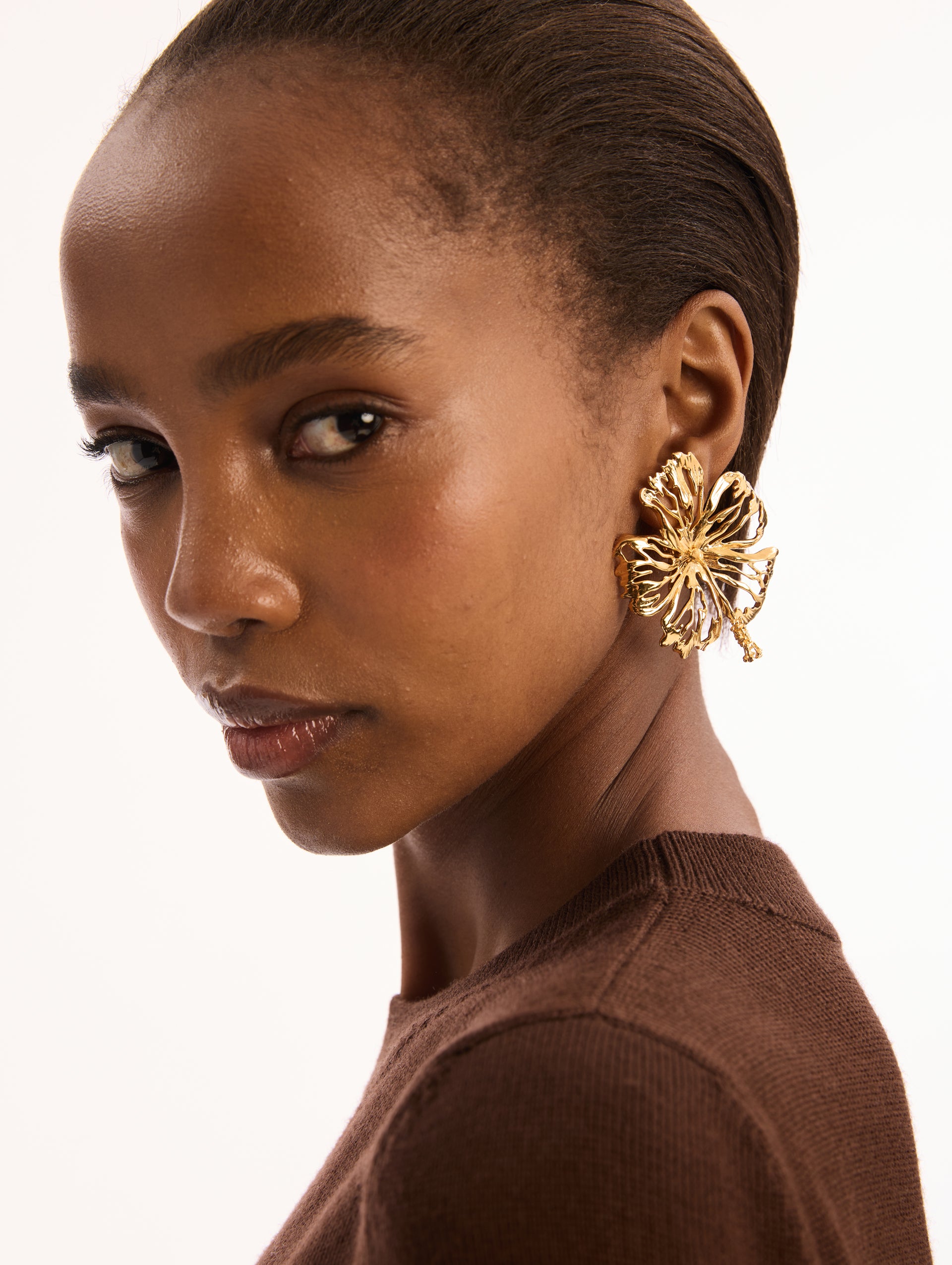 Gold Cut Out Hibiscus Earrings