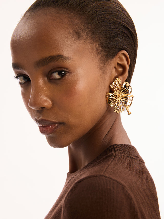 Gold Cut Out Hibiscus Earrings