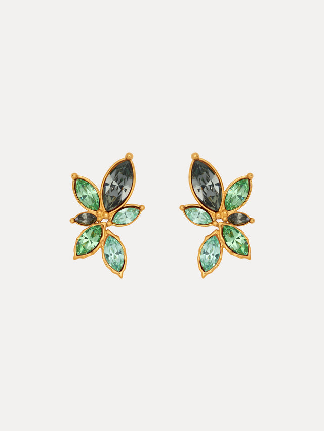 Green Floral Clip on Earrings