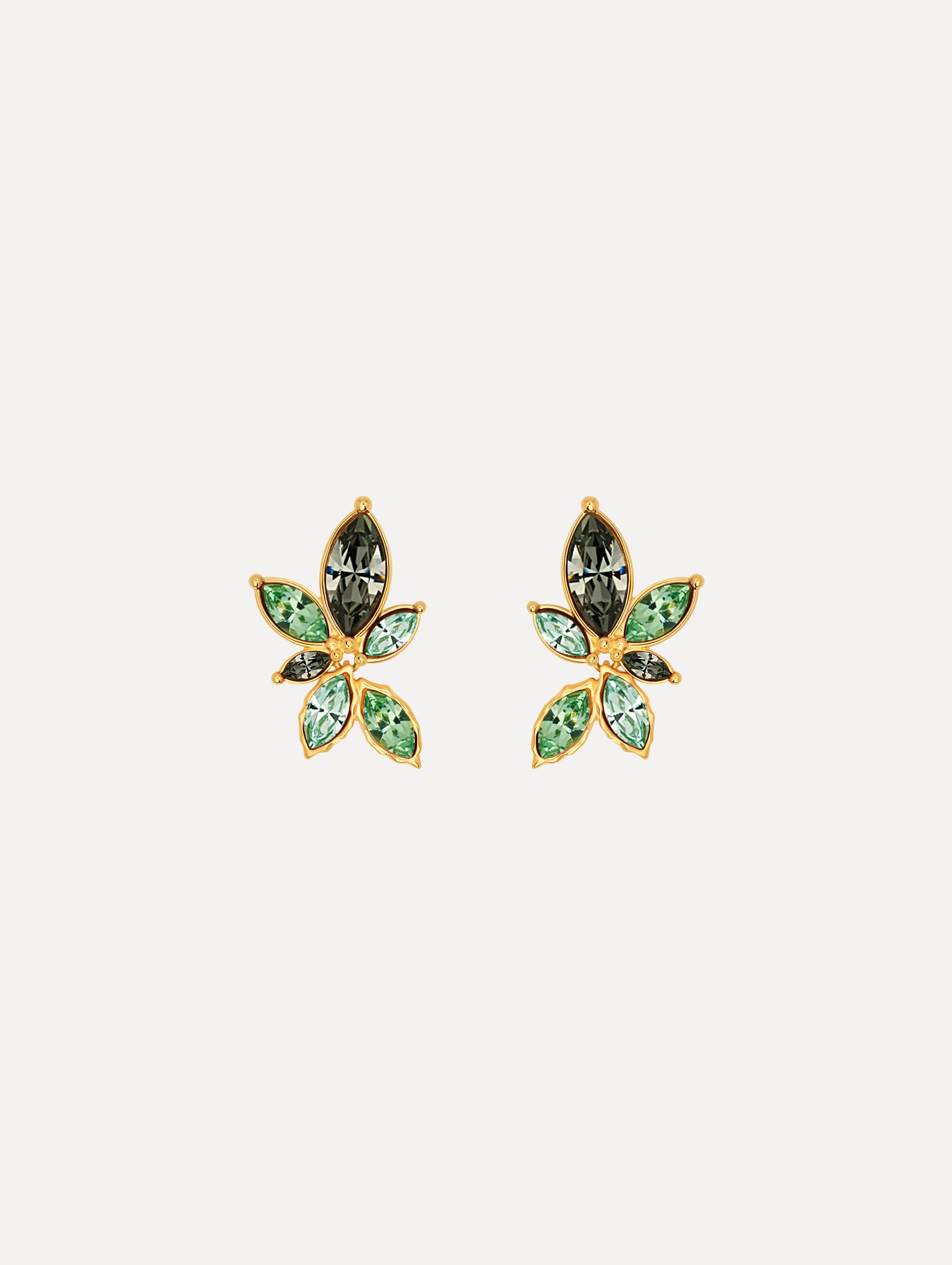 The Navette Crystal Clip-On Earrings in Peridot. Front View.