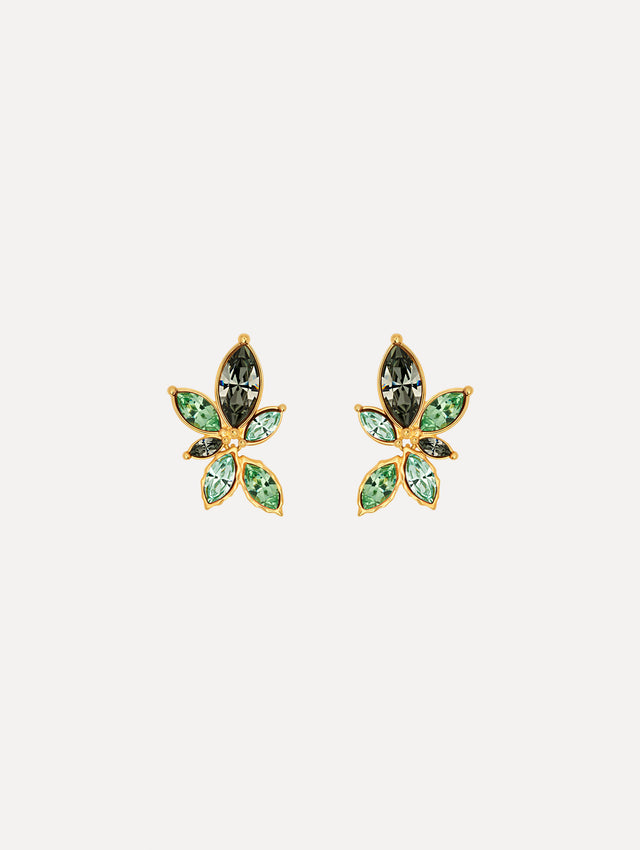 The Navette Crystal Clip-On Earrings in Peridot. Front View.