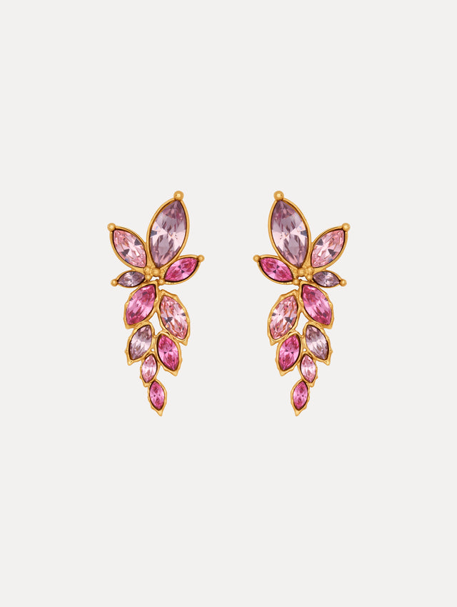 Pink and Purple Floral Drop Clip-On Earrings