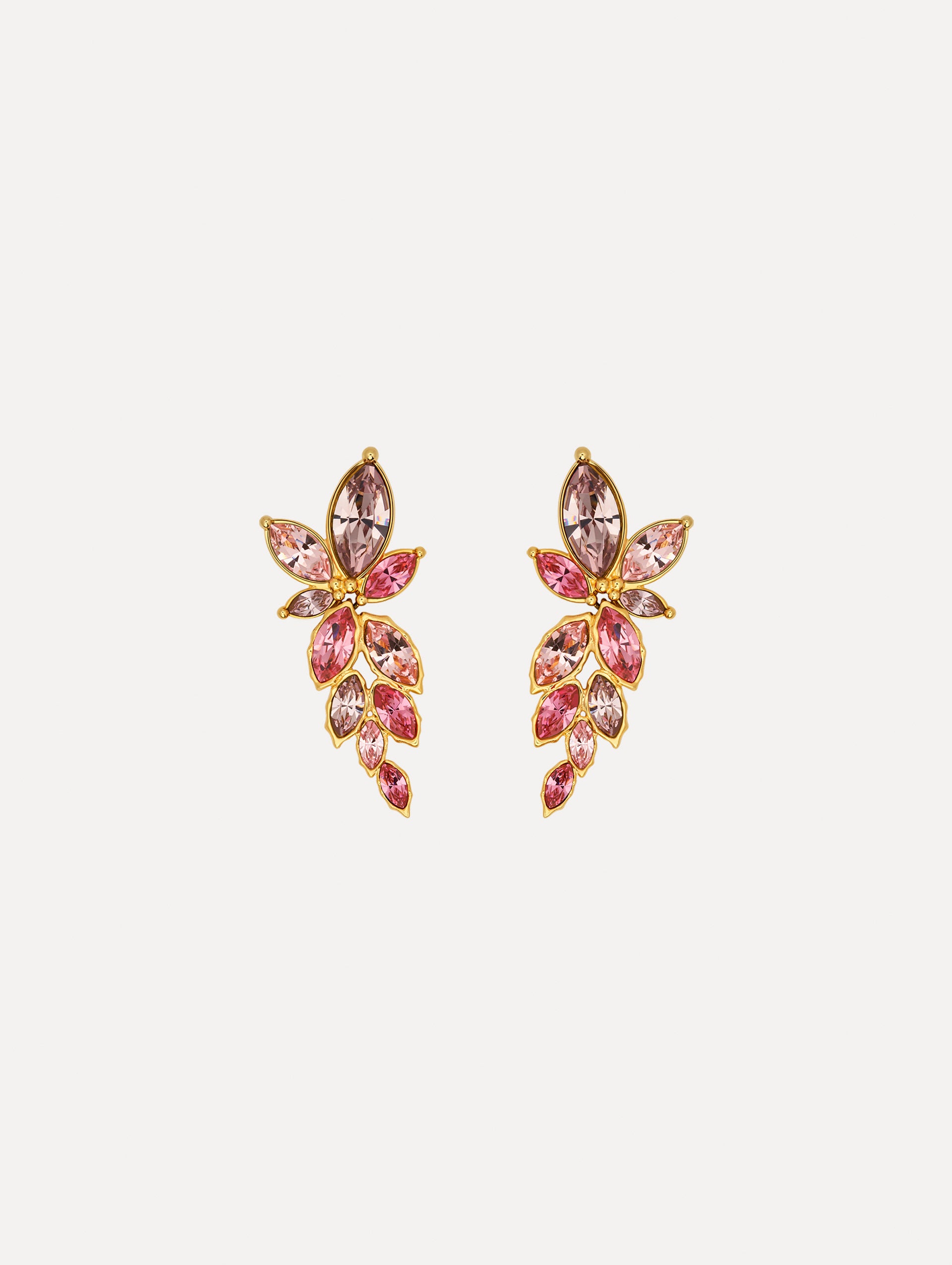 The Navette Crystal Drop Clip-On Earrings in Rose. Front View.