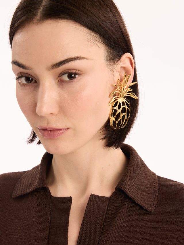 Large Pineapple Clip-On Earrings