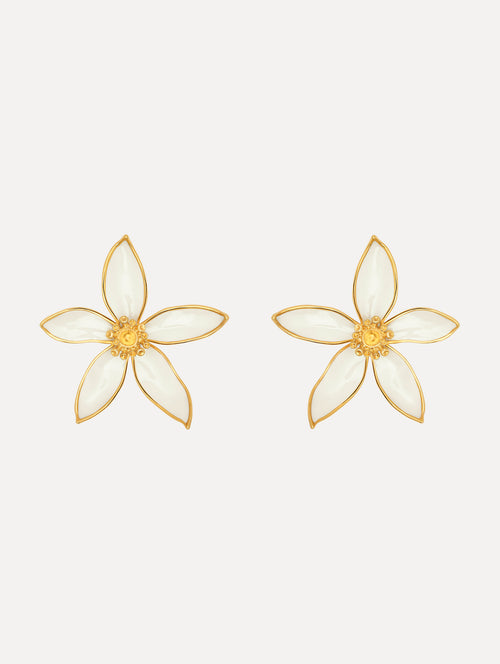 The Orange Blossom Clip-On Earrings in White. Front View.