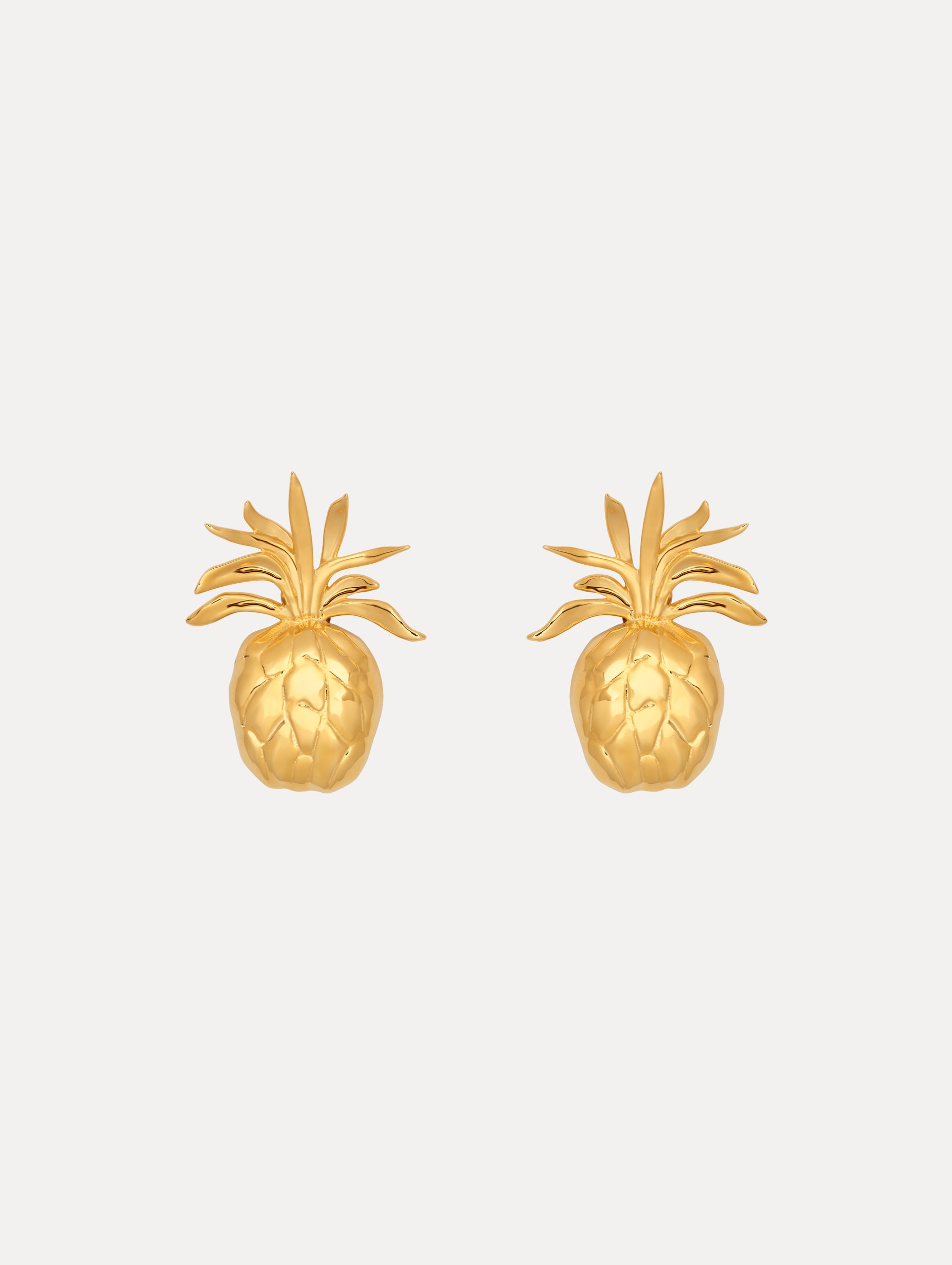 Small Gold Pineapple Clip-On Earrings. Front View.