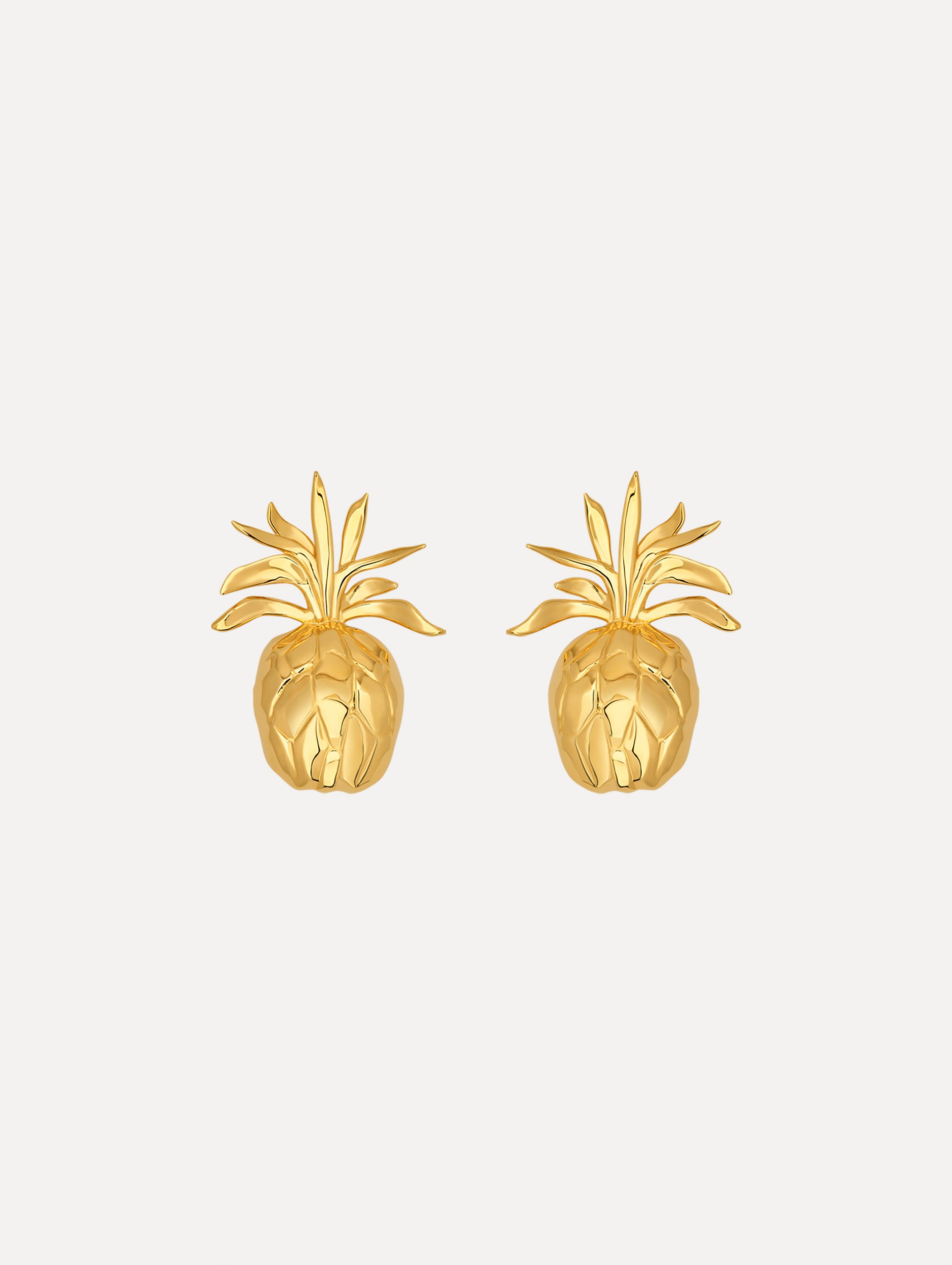 Large Gold Pineapple Cutout Clip-On Earrings. Front View.