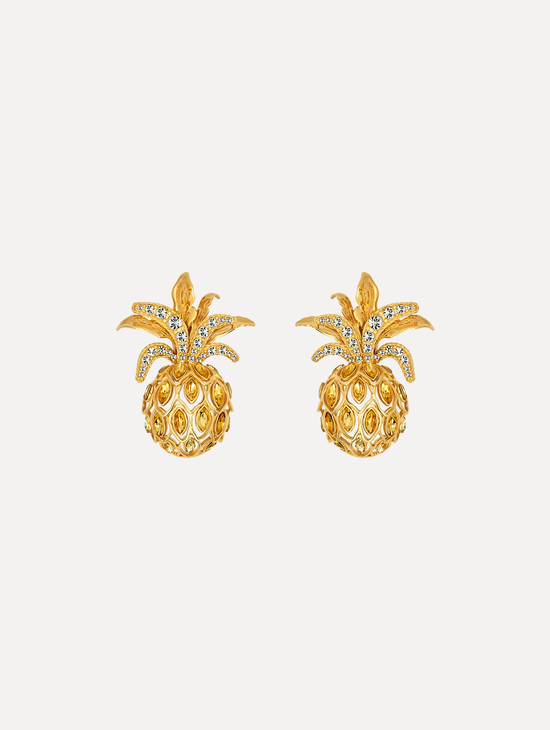 The Pineapple Pavé Clip-On Earrings in Citrine. Front View.