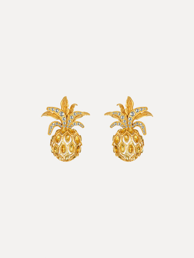 The Pineapple Pavé Clip-On Earrings in Citrine. Front View.