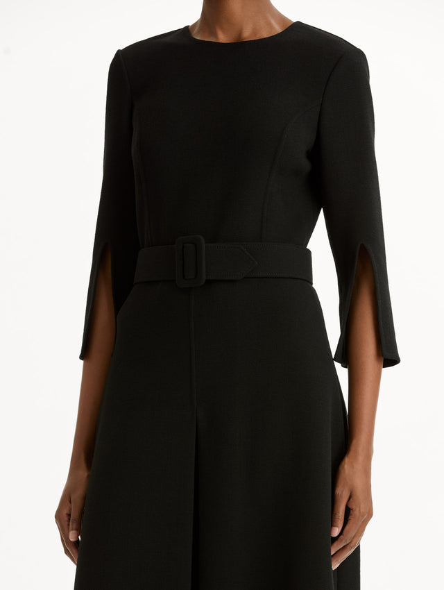 Split-Sleeve Wool-Blend Dress in Black. Zoom View.