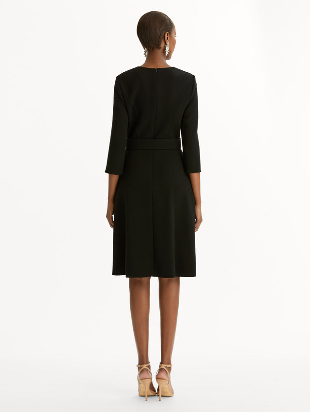 Split-Sleeve Wool-Blend Dress in Black. Back View.