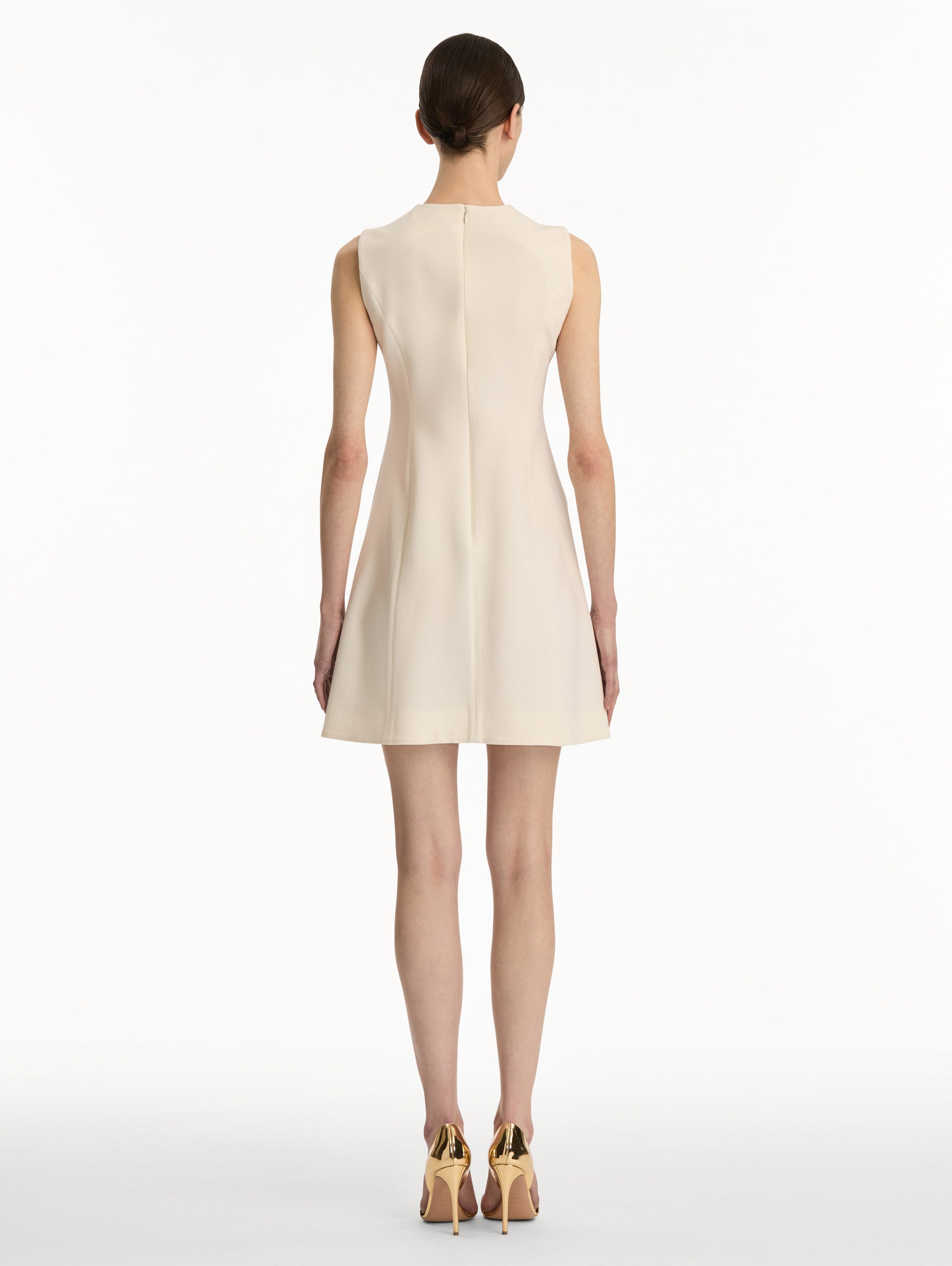 Button-Detailed Wool-Blend Dress in Ivory. Back view.