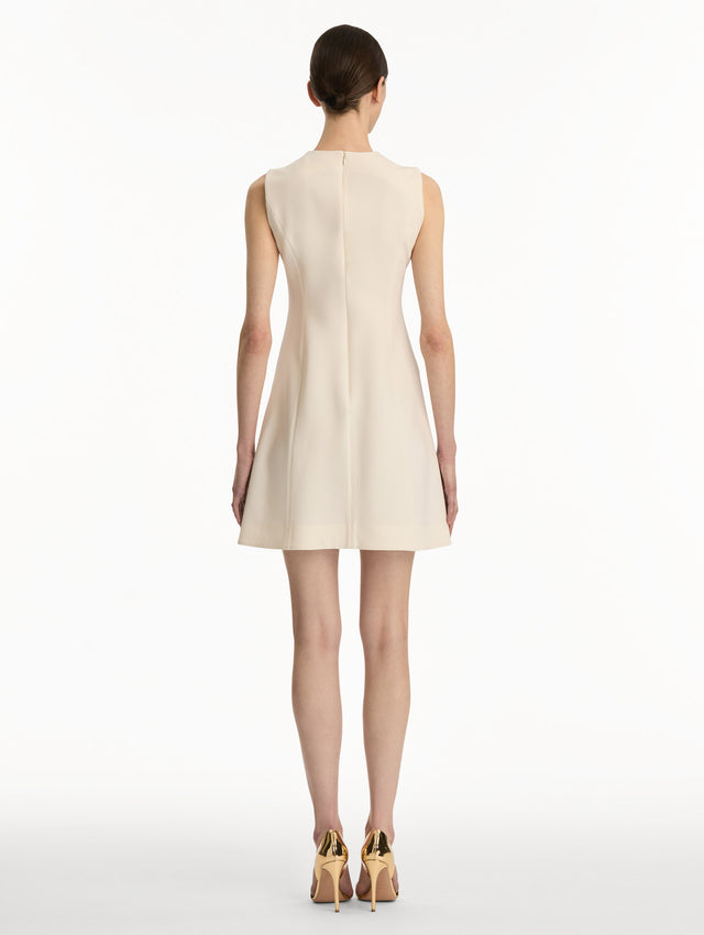 Button-Detailed Wool-Blend Dress in Ivory. Back view.