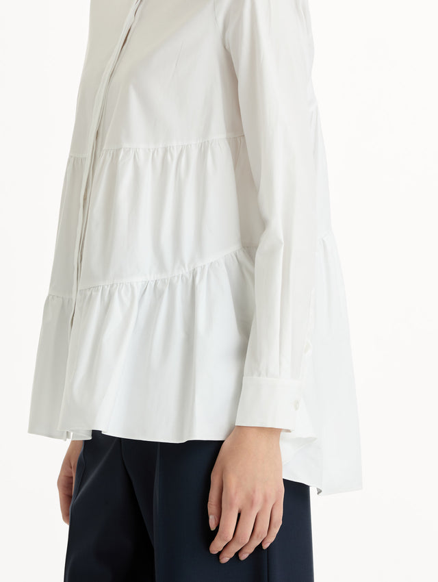 Tiered Cotton Poplin Blouse in White. Zoom View.