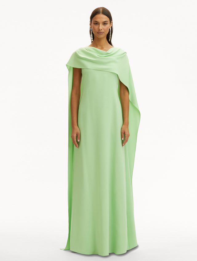 Drape Back Georgette Caftan in Pistachio Front View