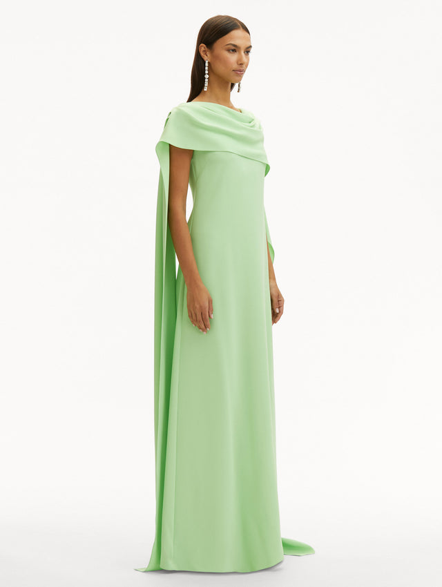 Drape Back Georgette Caftan in Pistachio Side View