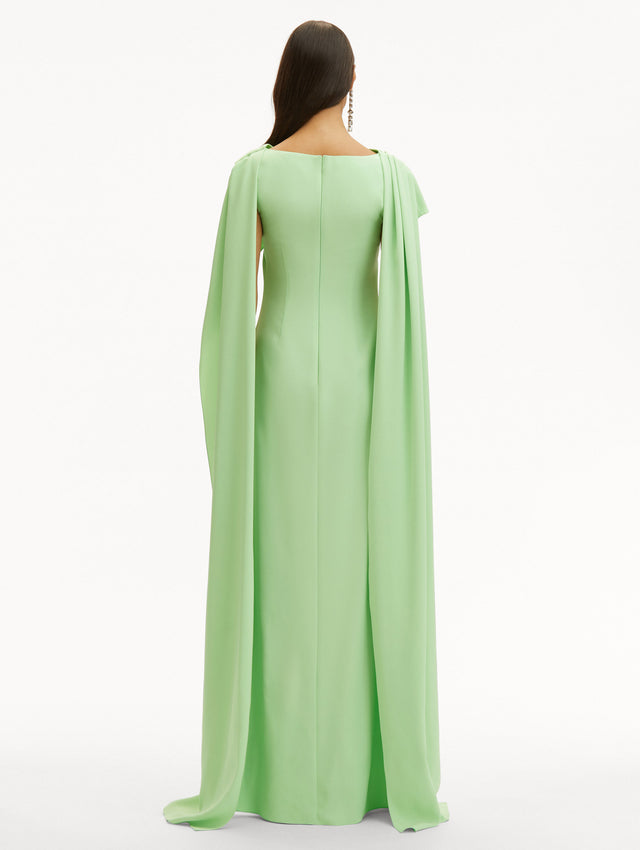 Drape Back Georgette Caftan in Pistachio Back View