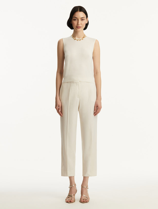 Wool-Blend Ivory Tank Styled with White Pants Front View