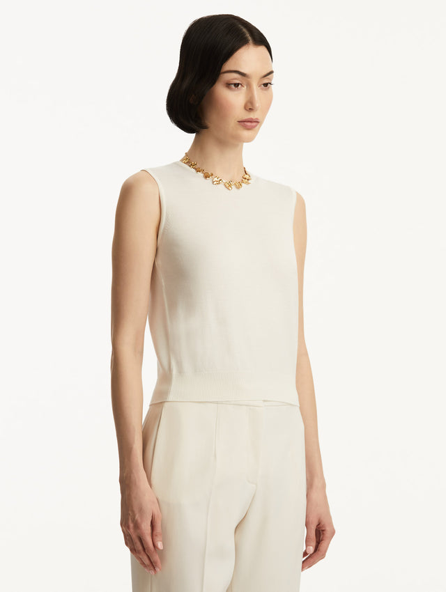 Wool-Blend Ivory Tank Styled with White Pants Side View