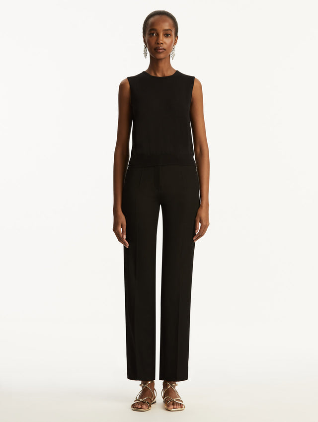 Wool-Blend Black Tank Styled with Black Pants Front View