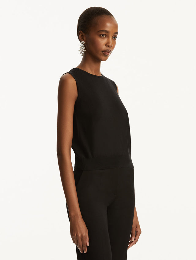 Wool-Blend Black Tank Styled with Black Pants Side View